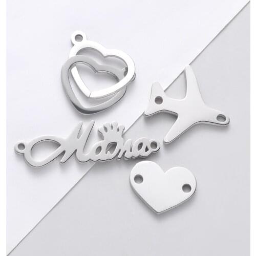 5pcs/Lot Mama Heart Airplane Samll Charms Stainless Steel Mirror Polished Pendants For DIY Making Necklace Bracelet Accessories