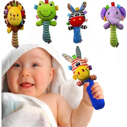 Infant Animal Hand Bell Baby Rattles Cute Plush Stuffed Toy Children Sounding Educational Handbell Toddler Toy 5 Choice