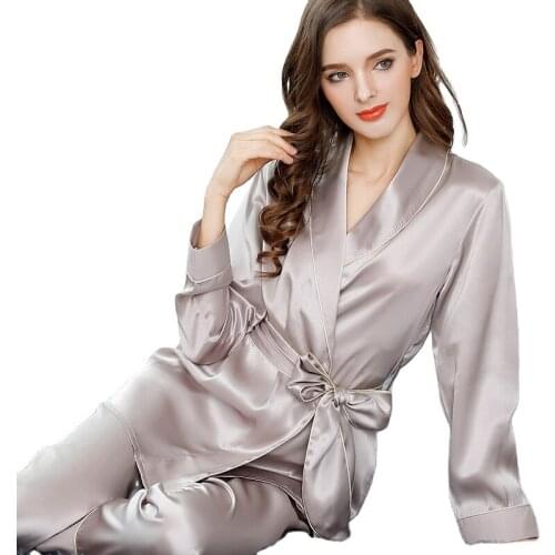 Factory direct sale all seasons can wear 100% silk long-sleeved ladies pajamas and home service suits