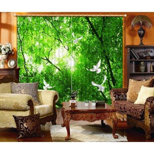 Luxury Blackout 3D Window Curtains For Living Room Bedroom forest curtains green curtain