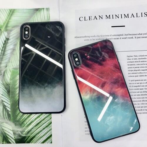 PEIPENG Luxury Tempered Glass Space Phone Case For iPhone X XR XS Max Soft TPU Edge Cover Case For iphone 8 7 6 6s Plus Coque