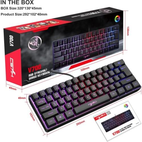 Pink V700 61 Keys Gaming Keyboard USB Wired RGB Backlit Lighting Keyboard with Multimedia Keys for Pc Laptop Notebook Tablet