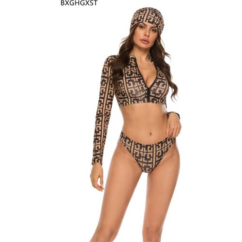 Sexy Bikini Push Up 3 Piece Swimsuit Women Fashion Long Sleeve Bikinis 2021 Mujer Plus Size Bikini Swimsuit Купальник 5xl 비키니