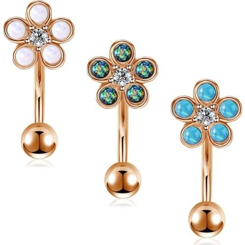 16GRook Earrings Surgical Steel with Opale of 3 Colours Curved Bar Barbell Daith Conch Cartilage Earrings Eyebrow Rings Piercing