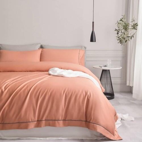 Gray Long Staple High End Egyptian Cotton Orange 4Pcs Soft Bedding Set (1 Flat Sheet 1Duvet Cover 2 Pillowcases)with button