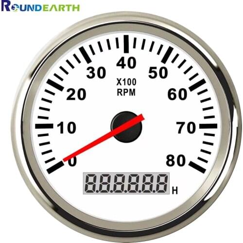 Round Earth 85mm White Face Auto Car Boat Tachometer Marine Ship Tacho Meter 8000 RPM Gauge Fit For Diesel Gasoline Engine