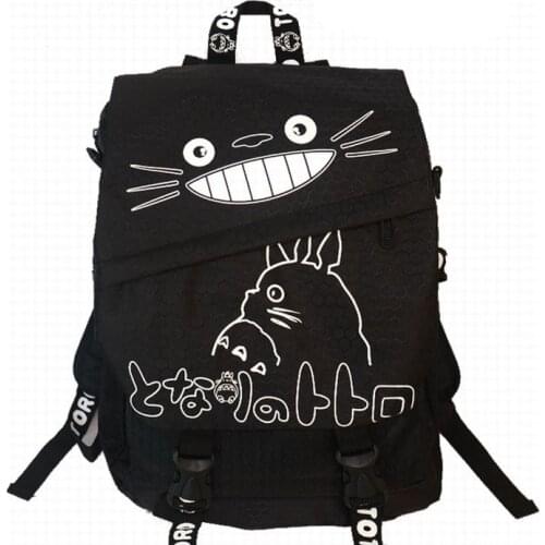 Japan Anime Miyazaki Hayao Totoro Cute Black Canvas Cartoon Adult Backpack School Bag Gift
