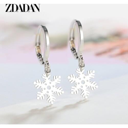 ZDADAN Genuine 925 Sterling Silver Snowflake Drop Earrings For Women Wedding Silver Earring Jewelry