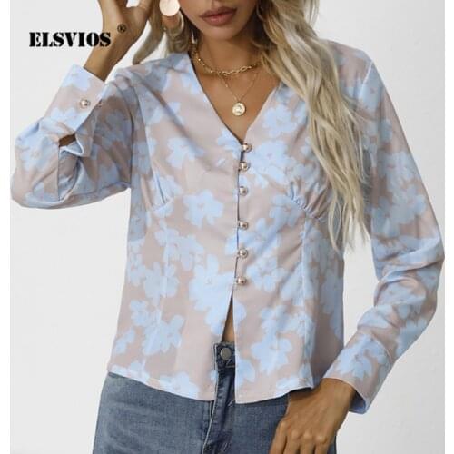 Autumn Women Fashion Printed V Neck Buttons Sexy Cardigan Casual Shirts Long Sleeves Elegant Slim Streetwear Party Lady Blouses