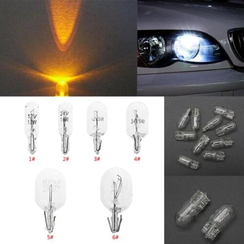 10Pcs T10 W5W White Color 5W 194 501 Halogen Bulb Side Wedges Car Light Source Instrument Lamp 12/24V