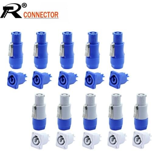 5 Sets 3Pin AC Power Plug Chassis Panel Mount 250V 20A Type A NAC3FCA+NAC3MPA-1 Out/In Light PowerConnector