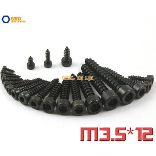 100 Pieces M3.5 x 12mm 8.8 Grade Alloy Steel Hexagon Socket Cap Head Self Tapping Screw Model Screw