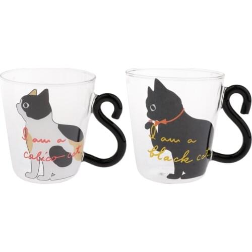 250ml Transparent Glass Cup Art Cat Pattern Mugs Double-Layer Cup for Coffee Tea Drink Juice Water, Heat Resistant