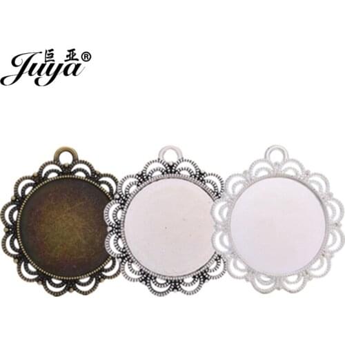 30PCS Vintage Pendant Base 25mm Blank Tray Laciness Bezel Charms For DIY Jewelry Making Accessories Components Wholesales