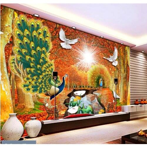 3d wallpaper peacock gold landscape painting Custom photo wallpaper Large wall painting background wall paper