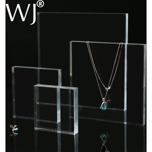 Square Solid Acrylic Display Stand Cabinet Shop Retail Jewellery Watch Art Counter Display Riser Block Clear Black Frosted White