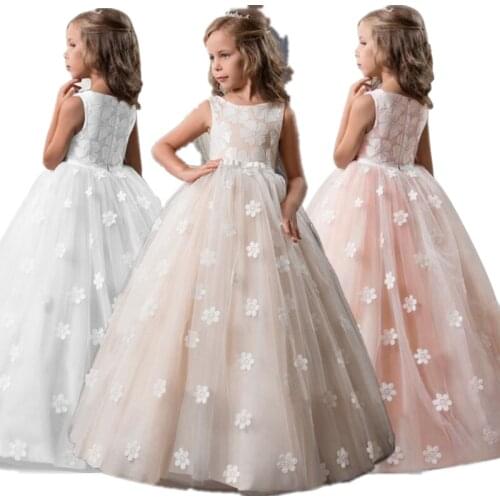 Elegant Elsa Princess Dress Up For Teenage Girl Flower Bow Tulle Tutu Dress For Children Wedding Ceremony Lace Clothing For Kids