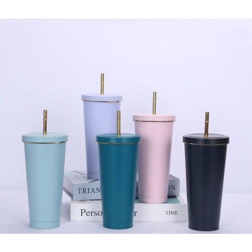 Howtelee largecapacity stainless steel vacuum flask drinkware straw cups milk tea thermos cup customized laser LOGO drink bottle