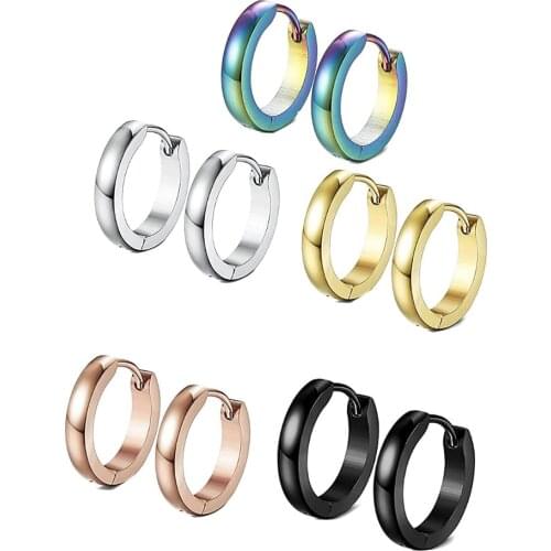 Men Black Stainless Steel Hoop Piercing Round Earrings Neutral Earring for Women Men Fashion Jewelry Brincos Unisex