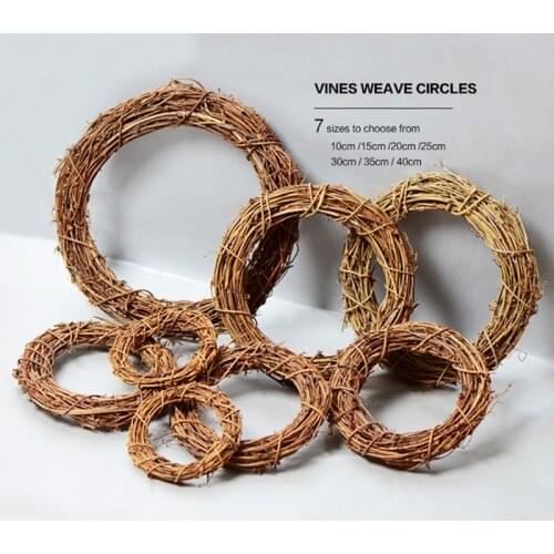 1PC 10/15/20/25/30cm Rattan Ring Wreath DIY Artificial flowers Garland Dried Flower Frame for Home Christmas Decoration