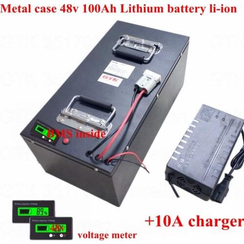 Metal case 48v 100Ah Lithium battery li-ion High power 3000w Not lead acid for RV EV motor solar energy UPS ebike + 10A charger