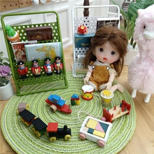 1/12 Dollhouse Miniature Building Block Trolley Mini Drum Toy for OB11 Middle Blyth Doll Children Room Furniture Accessories Toy