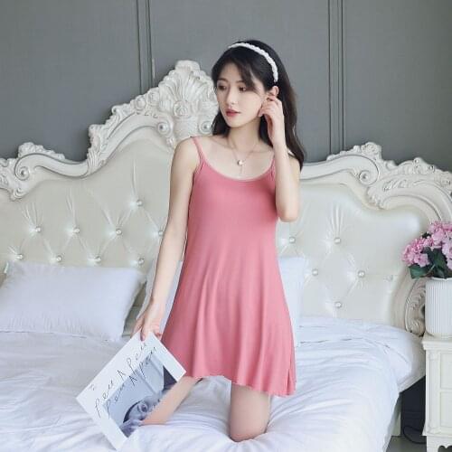 Modal with bra pads and cups one-piece sexy long plus size ladies suspender dress pajamas home service nightdress