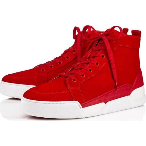 Moraima Snc High Toe Red Suede Lace up Men Sports Flat Shoes Sneakers Round Toe Fashion Leather Loafer Casual Shoes