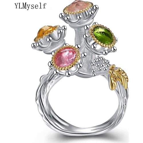 Multi Color Crystal Ring Silver plated Jewellery Bohemia design Finger Rings Fast delivery Jewelry Gfit