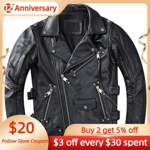 2021 Black Men American Motorcycle Style Genuine Leather Jacket Men Plus Size 4XL Real Cowhide Autumn Slim Fit Bikers Coat