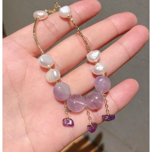 Natural Baroque Pearl Bracelet For Women Girl Lovers' Engagement Birthday Luxury Jewelry Lavender Color Women Accessories