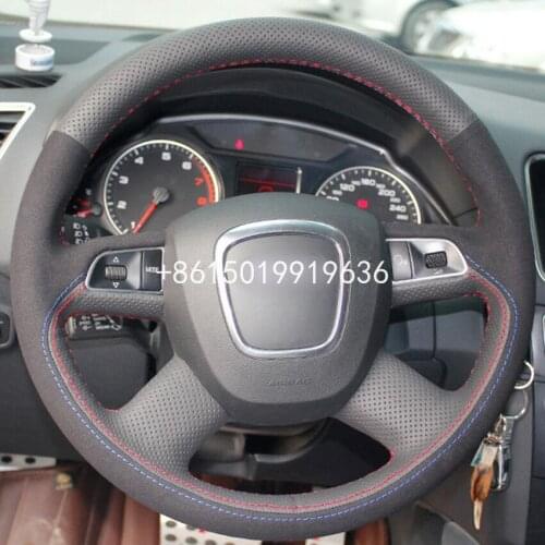 New DIY Sewing-on Black Leather Black Suede Steering Wheel Cover Exact Fit For Audi Old A4 B7 B8 A6 C6 2004