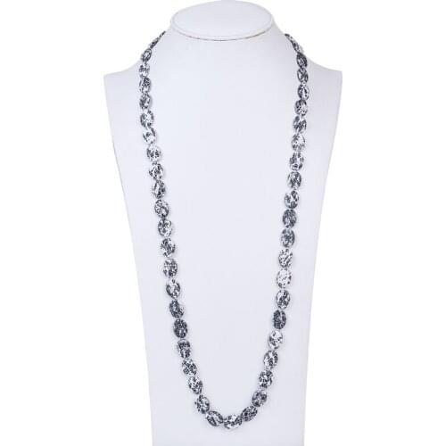 Vintage artistic spray painted shell bead necklace white and black oval shell necklace mother of pearl necklace jewelry