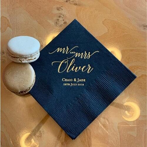 Mr and Mrs Personalized Wedding Napkins|Bridal Shower|Rehearsal Dinner|Engagement Party|Bar Napkins|Custom Wedding Napkins