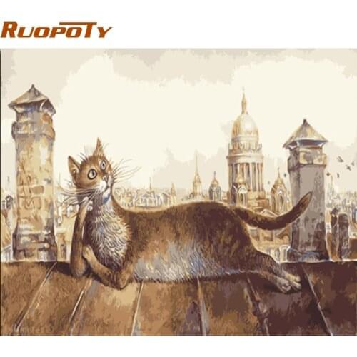 RUOPOTY Frame Cat Animal DIY Painting By Numbers Kits Acrylic Coloring By Numbers Modern Wall Art Picture For Home Decor 40x50cm