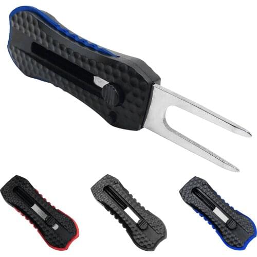 Folding Spring Pitch Groove Cleaner Stainless Steel Fork Golf Ball Training Marker Golf Pitchfork Divot Tool Putting Green Fork