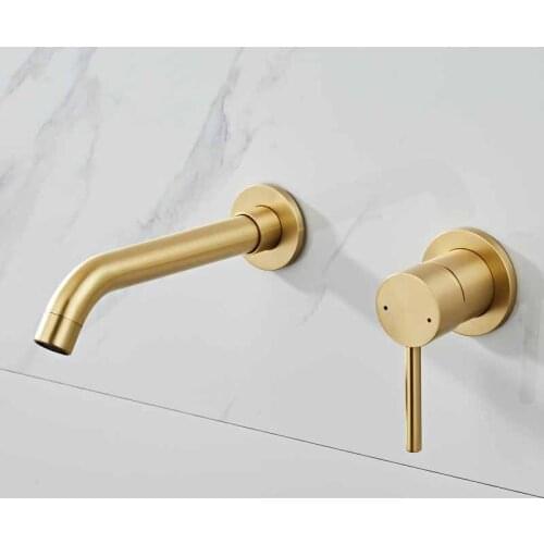 Basin Faucets Wall Mounted Brushed Golden Single Handle In-Wall Bathroom Basin Sink Faucet 2 Holes Hot & Cold mixer Tap Torneira