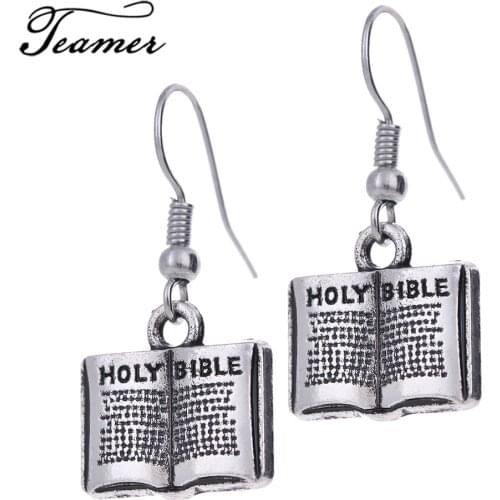 Teamer Letter Holy Bible Pattern Drop Earrings for Jesus Christians Book Silver Color Jewelry Gift E186274