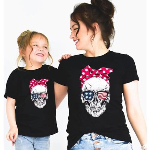 Mommy and Me Skull Funny T shirt Mother Daughter Matching Family Outfits T-shirt Mom Christmas Motherdays Day Gift,Drop Ship