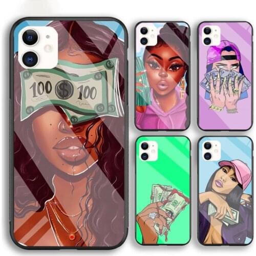 MAKE MONEY Not Friends Kash Afro Black Girl Phone Case For Iphone 6 6s 7 8 Plus XR X XS XSmax 11 12 Pro Mini Max Tempered Glass