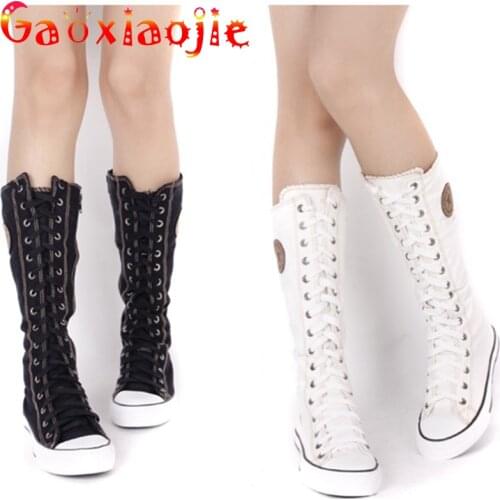 High-top long-tube Boots Women Autumn New Casual Shoes 2021 Side Zipper Canvas Shoes Rubber Shoes Dancing Shoes Womens Shoes