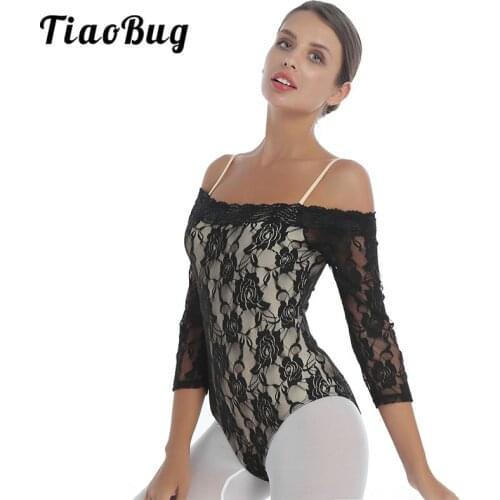 Woman Dancewear Embroiderey Lace Ballet Bodysuit Adult Ballerina Performance Costume Off Shoulder Half Sleeve Gymnastics Leotard