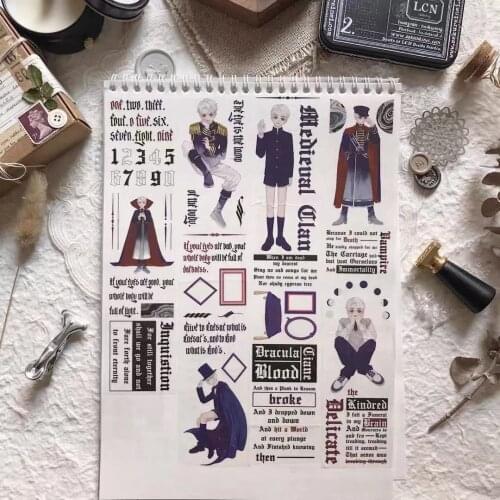 2021 New Arrival Gothic Theme Washi Tape for Card Making Bullet Journal DIY Scrapbooking Label Sticker
