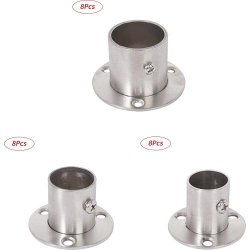 8Pcs Thick Stainless Steel Flange Seat for Wardrobe Curtain Cloth Rod Seat Round Tube Seats Bracket Household Furniture Hardware