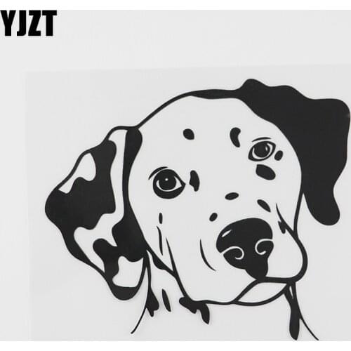 YJZT 12.4CMX10.9CM Cartoon Pet Dog Head Dalmatian Vinyl Car Sticker Black/Silver 8A-0566