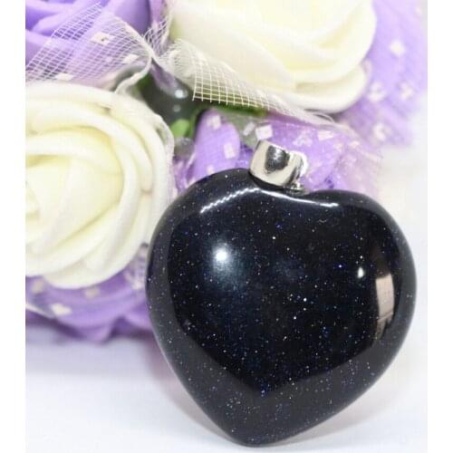 Free Shipping American Retro Blue Sandstone Heart Shape Pendant Fit Diy Necklace Drop Jewelry Wholesale Accessories 2pcs B1839