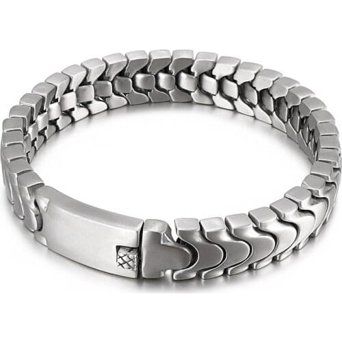 Fashion 12mm 8.26'' 72g weight Silver Chain Simple titanium steel mens bracelet personality sand surface bangle