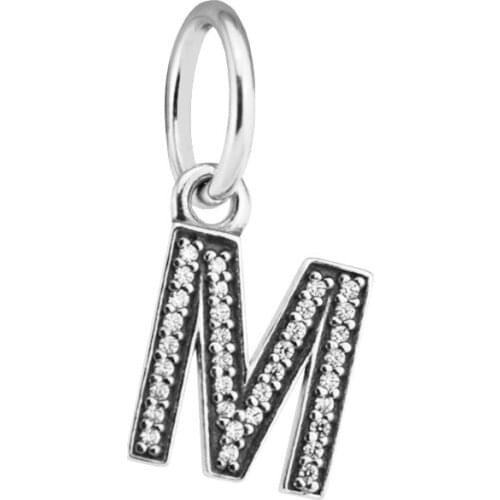 Letter M Dangle Charm Fits Women Charms Bracelet Necklaces 925 Sterling Silver Original Beads for Jewelry Making perles