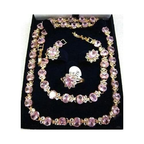 Hot sale Beautiful pink crystal necklace bracelet earring ring set