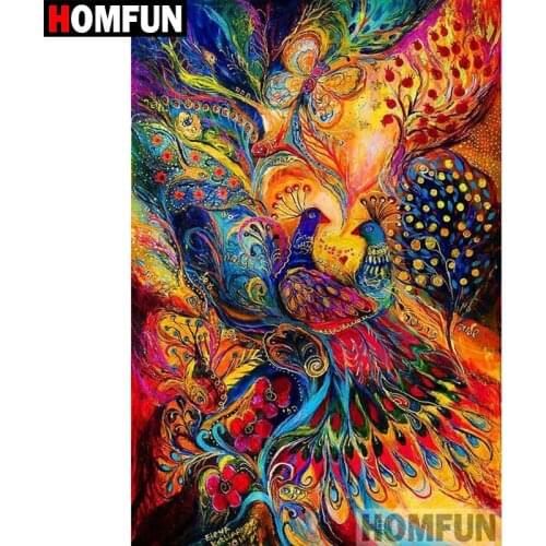 HOMFUN 5D DIY Diamond Painting Full Square/Round Drill "Peacock feather" Embroidery Cross Stitch gift Home Decor Gift A08051